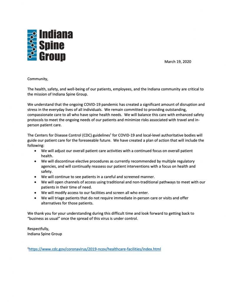 Public Statement Indiana Spine Group